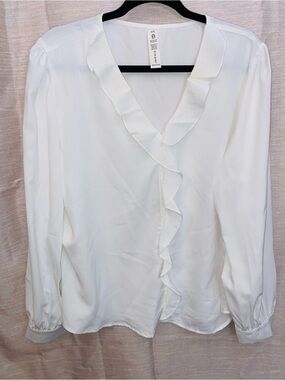White Ruffled V-Neck Blouse - Women